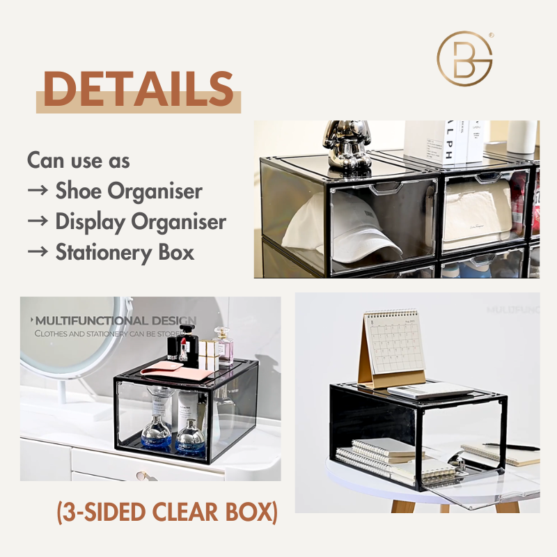 Transparent Shoe Box | Front and Side View Organizer | Storage Box